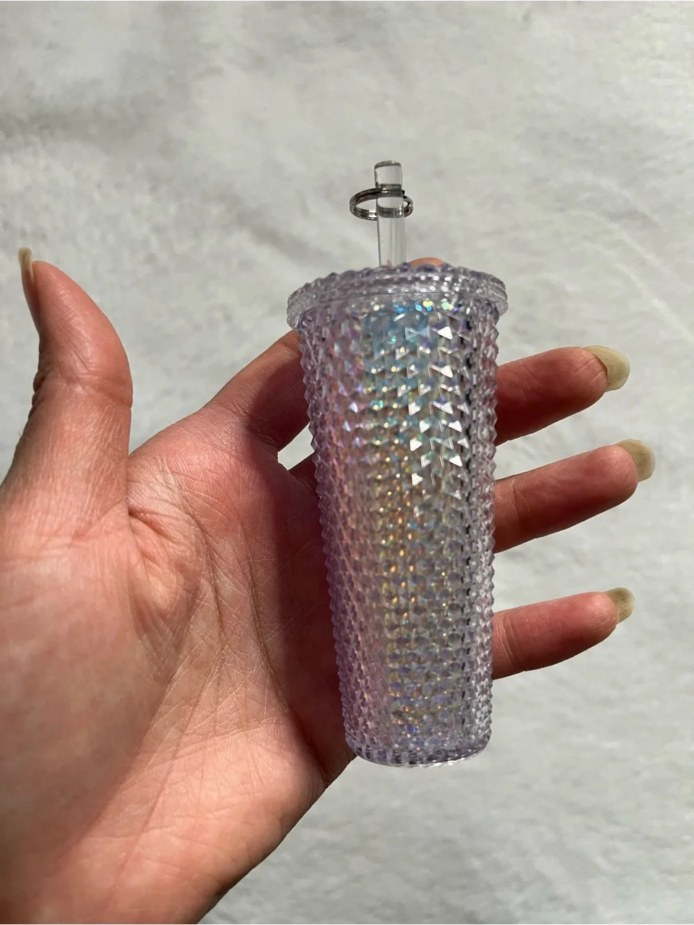 Starbucks white Iridescent Studded Cold Cup with Clear Straw